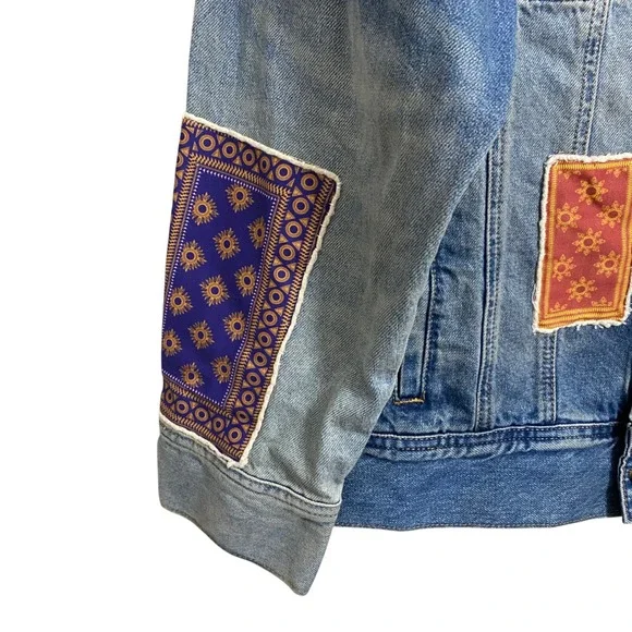 Free People X Found NWT Kantha Patchwork Denim Jean Jacket Size Large - Picture 9 of 13